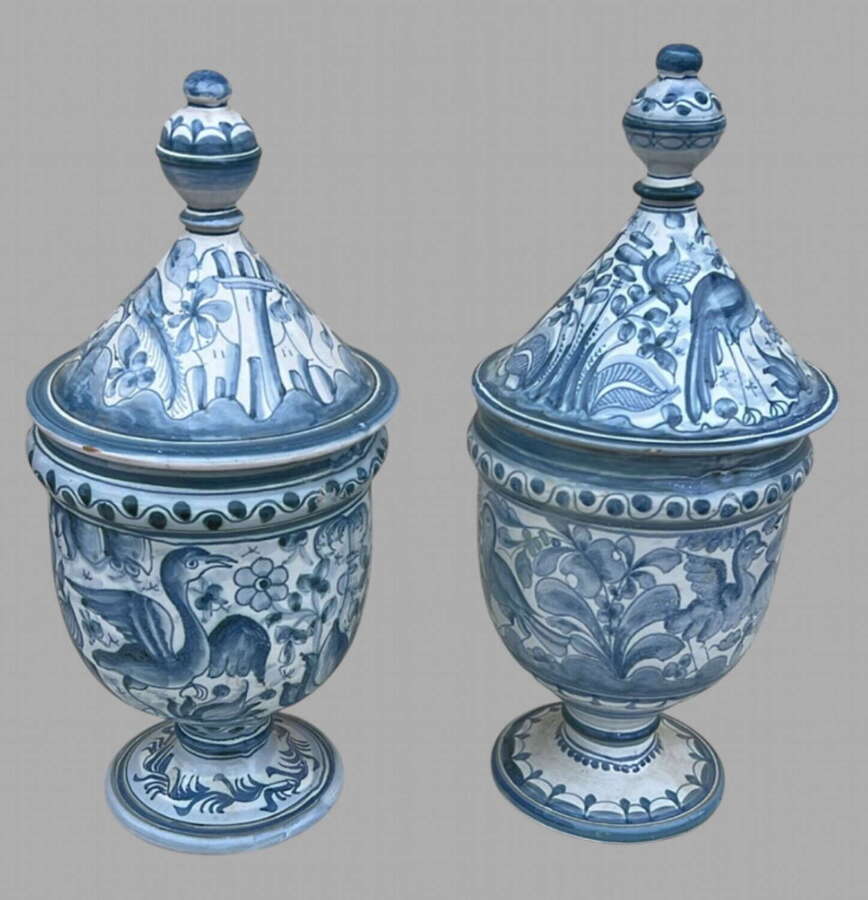 An Attractive Pair of Mid Century of Portugese Hand Painted Pots