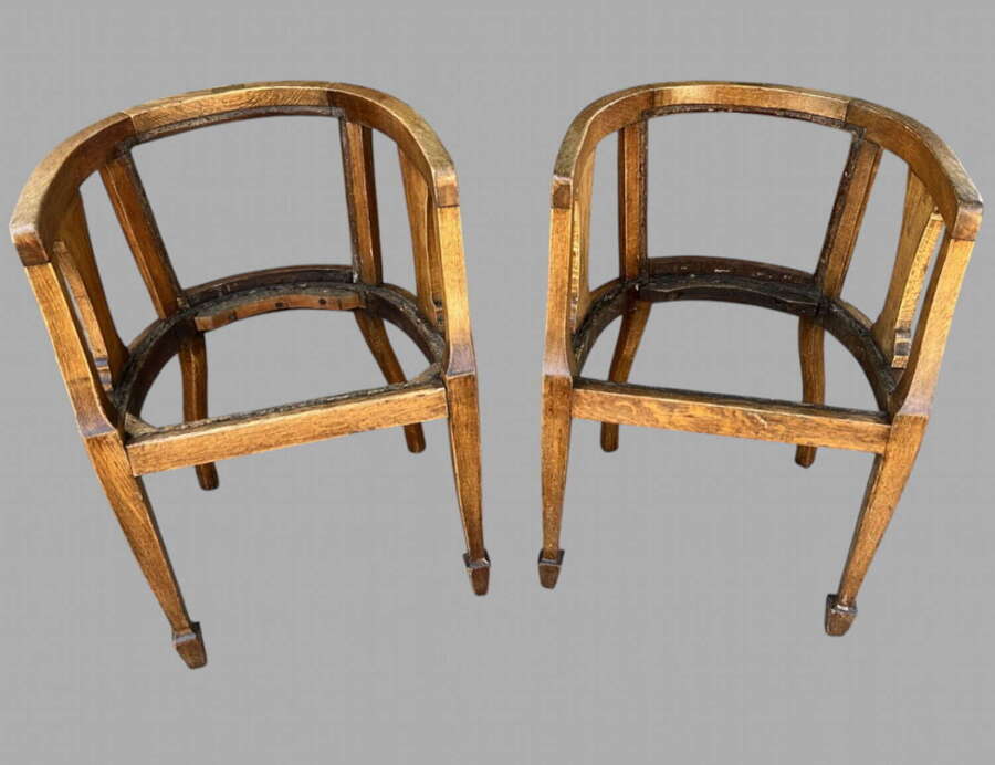 A Pair of Early 20thc Solid Hand Crafted Oak&nbsp;Tub Chairs