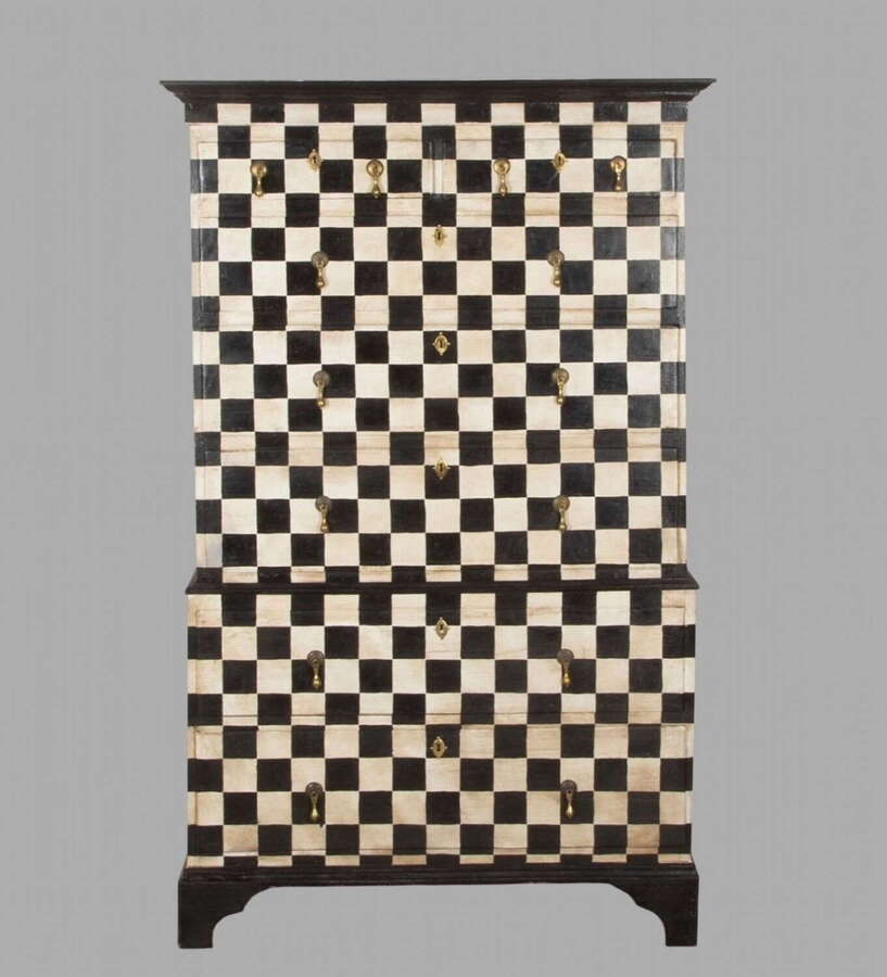 A Highly Decorative 19th Century Painted Chequered Chest on Chest