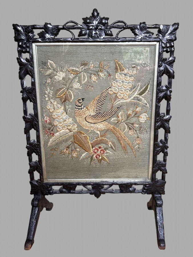 A Good Sized Silk Embroided Fire Screen