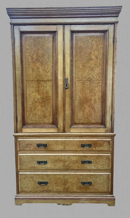 Late Victorian Burr Oak Wardrobe with Drawers, c.1890&ndash;1910