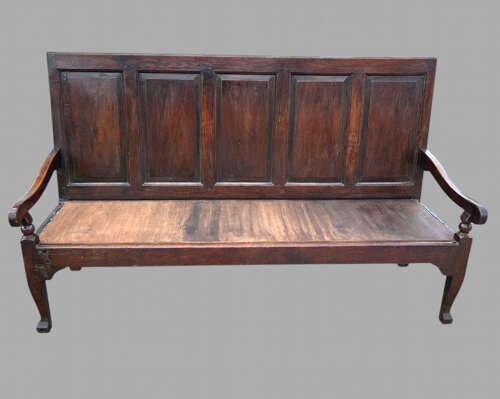 An C18th Georgian Five-Panelled Oak Settle