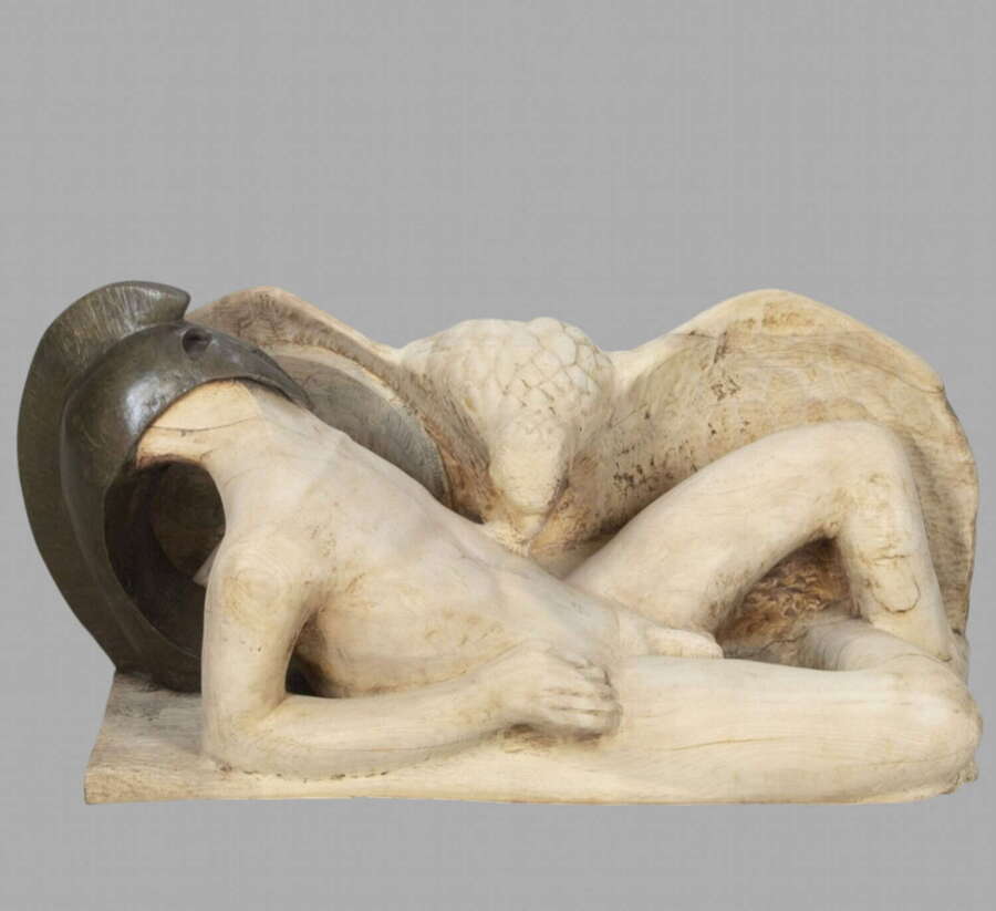 Bleached Elm Carved Sculpture of the Greek Mythology 'Prometheus'