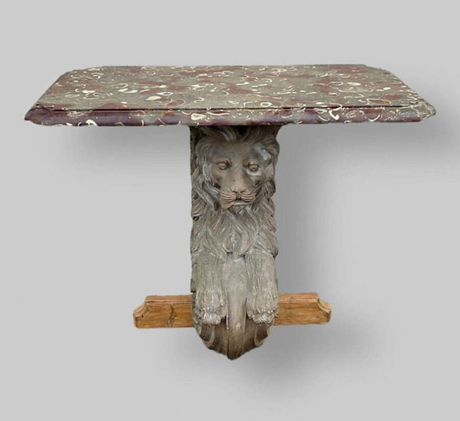 Wall-Mounted Lion Console Table with Fossil Marble Top