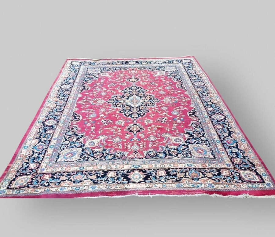 Large Vintage Persian Kerman Rug in Crimson and Navy