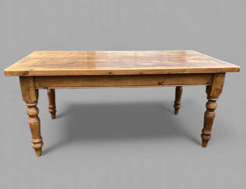 Rustic Solid Pine Farmhouse Dining Table with Drawer (c. 1970s–1980s)