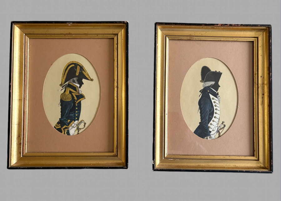 Pair of Hand-Coloured Napoleonic Officer Silhouettes, c.1890&ndash;1910