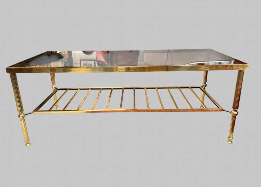 Mid-Century Italian Brass & Smoked Glass Coffee Table, 1970s