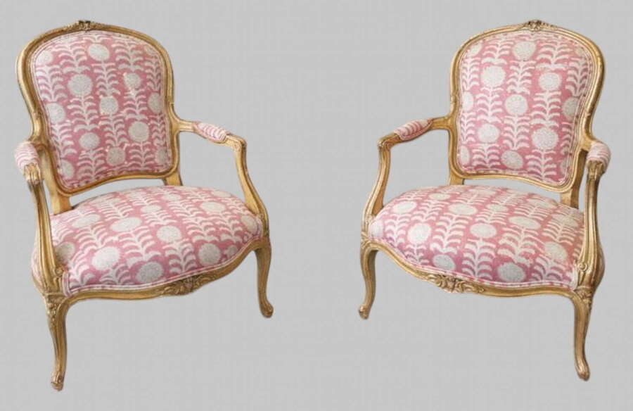 Pair of c1920's Louis XVI style Gilt Armchairs