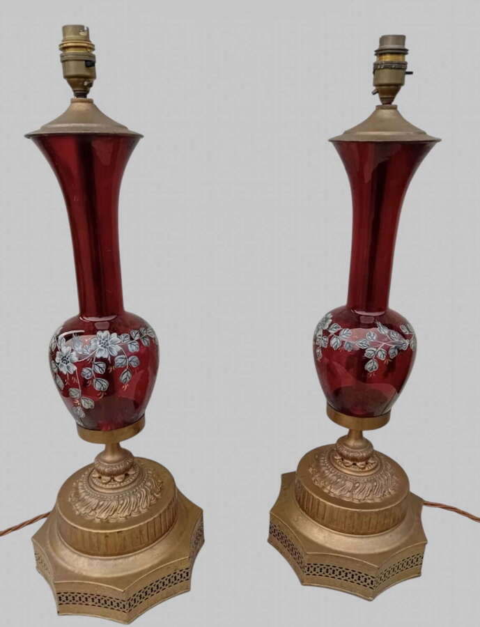 Pair of Mid-20th Century Cranberry Glass Table Lamps