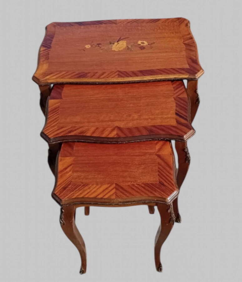 French Style Marquetry Nest of Three Tables
