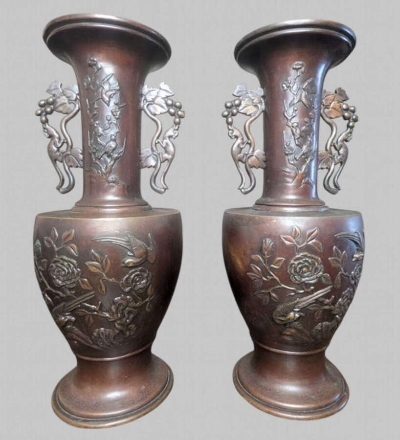 A Pair of Japanese Meiji Period Bronze Vases