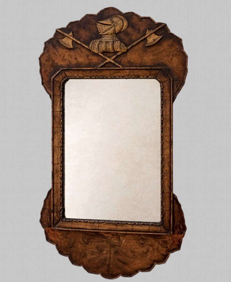 Antique Carved Walnut Mirror with Armorial Crest &ndash; c.1880&ndash;1900
