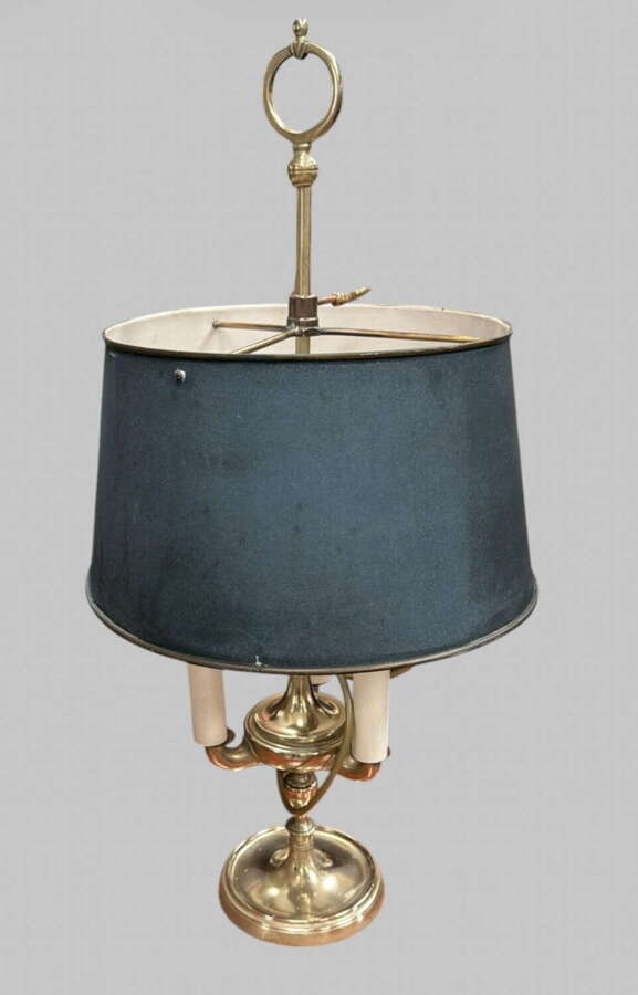 Antique Brass Bouillotte Table Lamp with Tole Shade