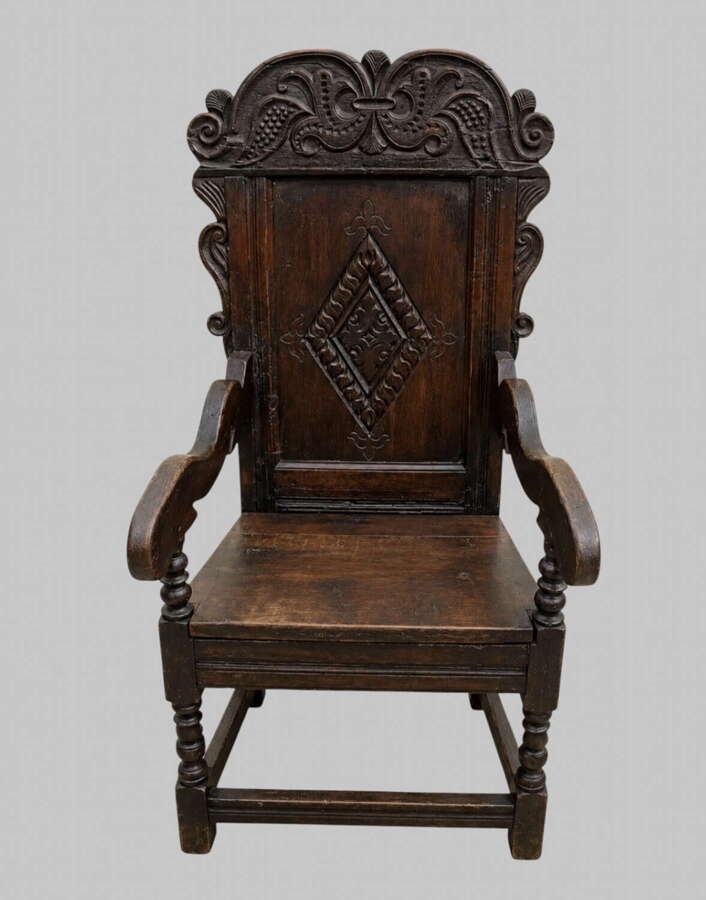19th Century Carved Oak Wainscot Chair in the 17th Century Manner