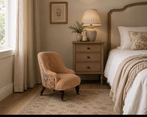 Victorian Iron-Back Nursing Chair in Velvet & Robert Kime Avebury Fabric