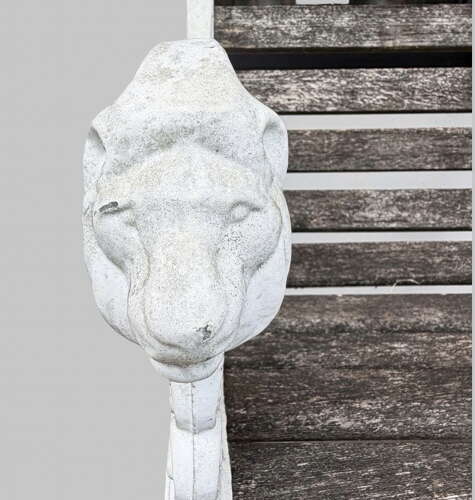 A Pair of Lion Mask Cast Iron Garden Armchairs c1930's