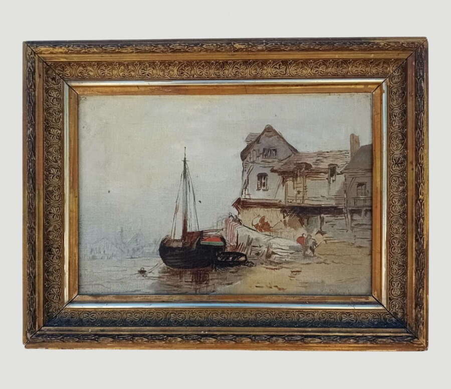 Attributed to Paul Marny (1829&ndash;1914) &ndash; Harbour Scene with Fishing Boat