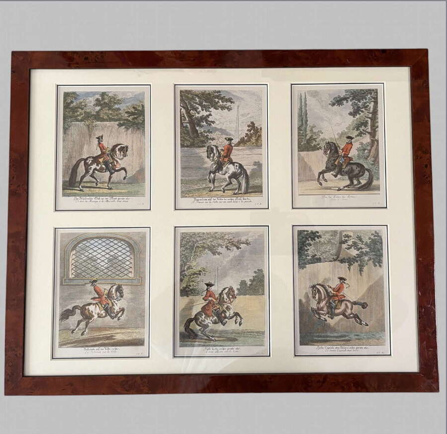 A Highly Decorative Set of Hand Coloured Copper Equestrian Engravings c1760 by Ridinger