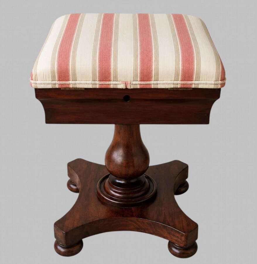Antique William IV Mahogany Sewing Box Stool / Work Table c.1840