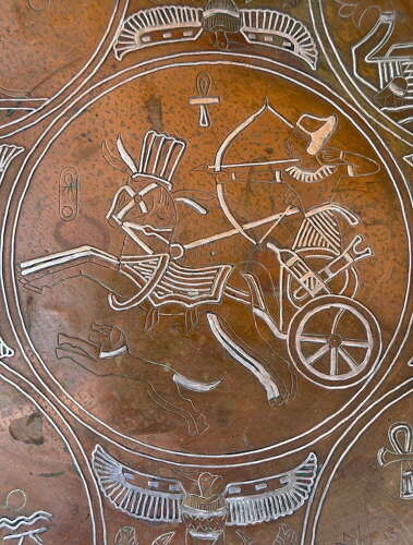 Egyptian Revival Engraved Copper Tray Table on Stand