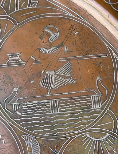 Egyptian Revival Engraved Copper Tray Table on Stand
