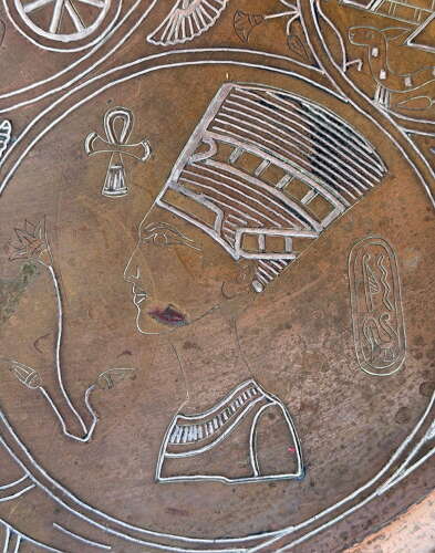 Egyptian Revival Engraved Copper Tray Table on Stand
