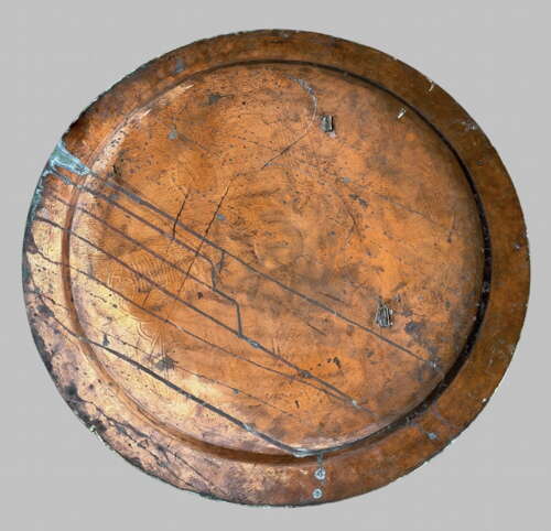 Egyptian Revival Engraved Copper Tray Table on Stand
