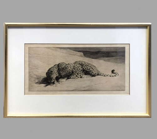 Herbert Dicksee - Etching On Paper 1920 - Signed Art Proof Ltd Ed - Leopard & Jungle Fowl