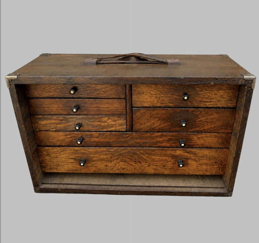 A Rustic Characterful c1900 oak craftsman&rsquo;s travelling tool chest