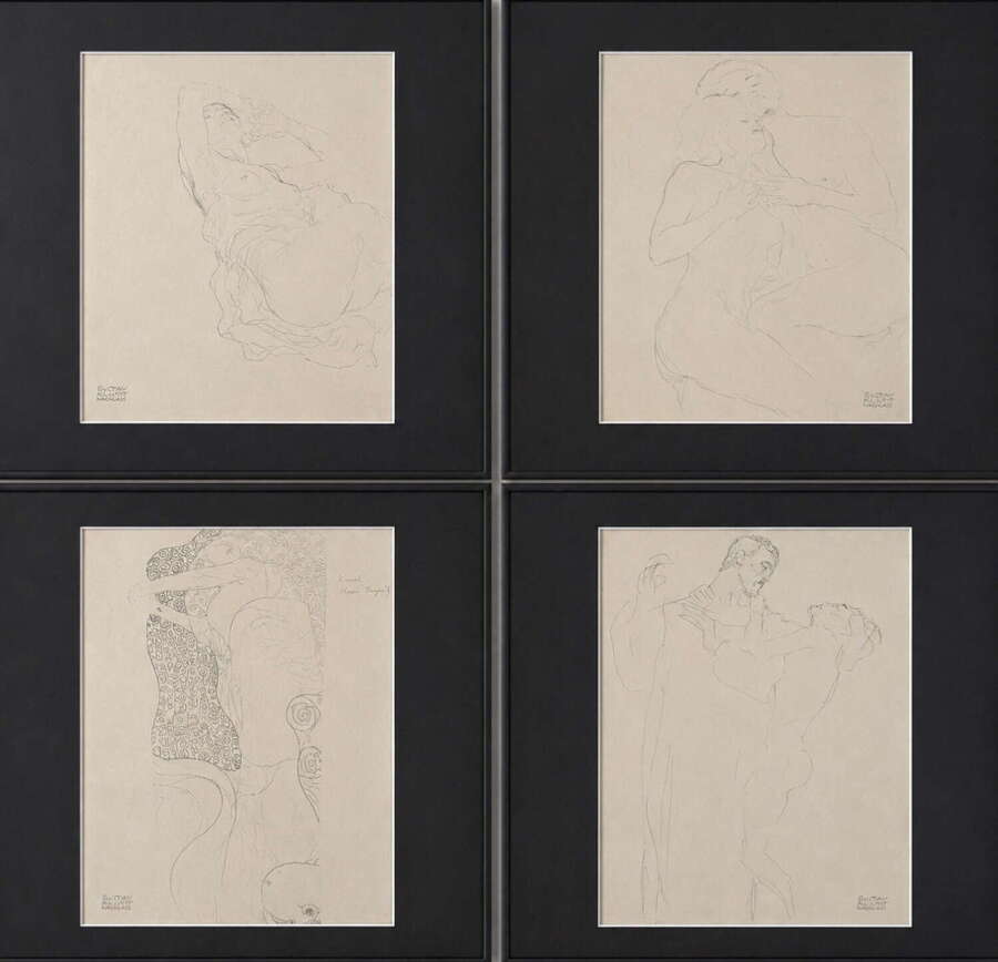 Gustav Klimt&rsquo;s - Four Mounted Individually Pencil and Crayon Erotic studies 1