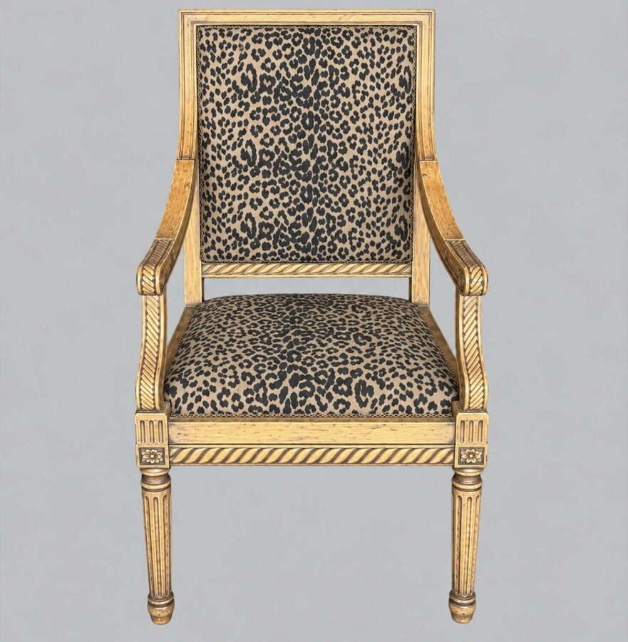 A Yellowwood South African Armchair with Leopard Print