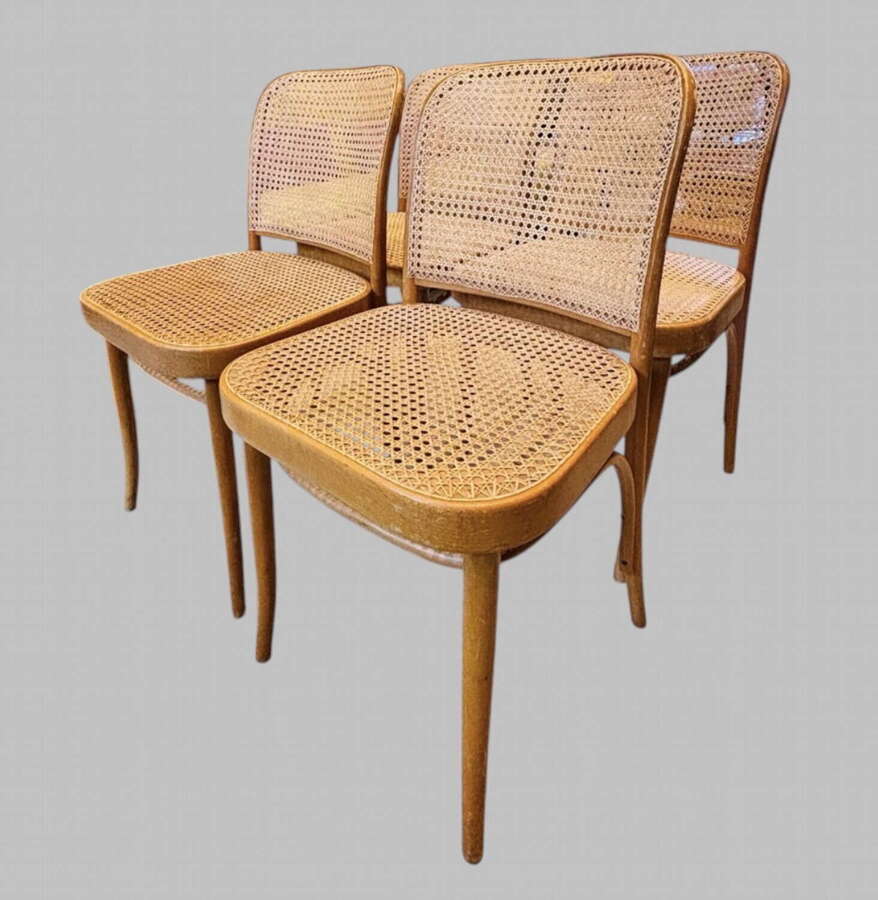 Set of Four Thonet No. 811 'Prague Chairs' Bentwood and Cane Dining Chairs