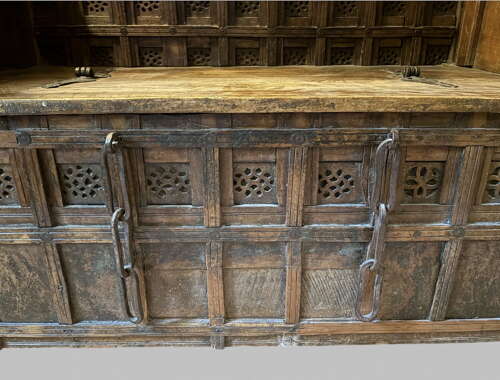 An Indian Carved Hardwood Storage Bench with Hinged Seat, Late 19th / Early 20th Century