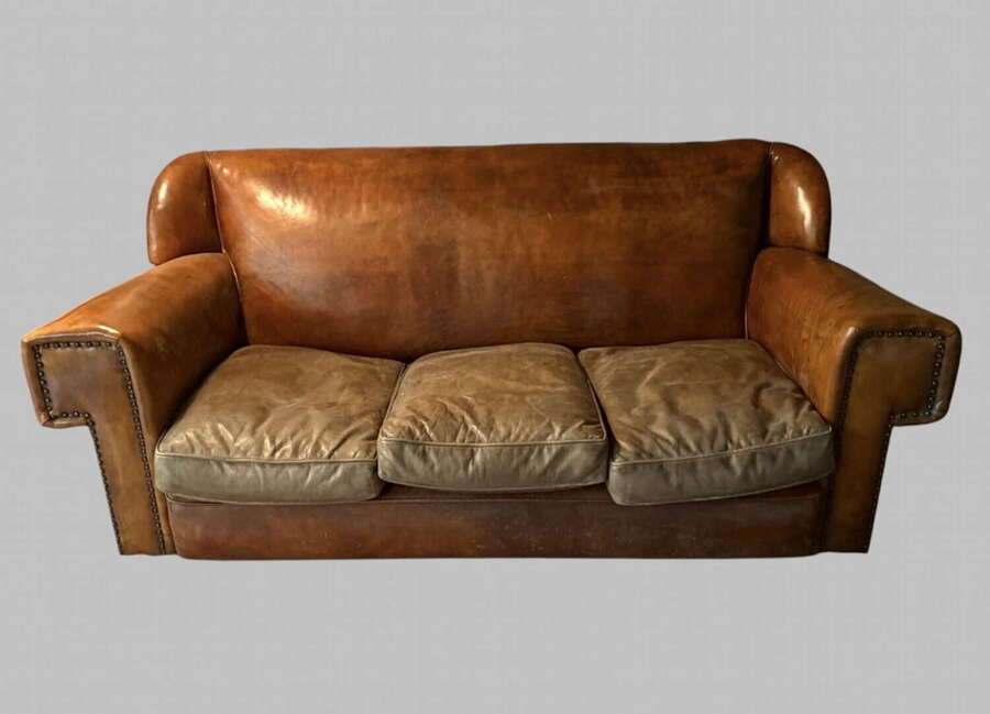 An Art Deco Three-Seater Leather Sofa, Circa 1930